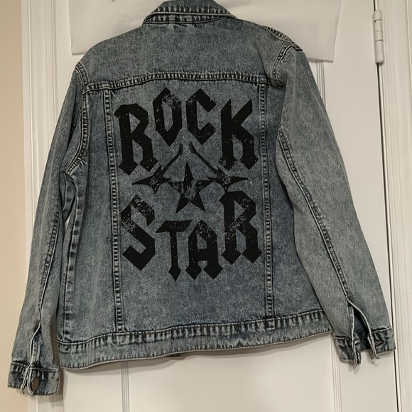 Rock Star Denim Jean Jacket - Black and Gray - Picture 1 of 3